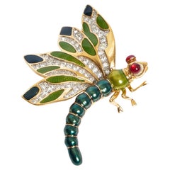 Lieber Green Enamel Dragonfly Brooch 