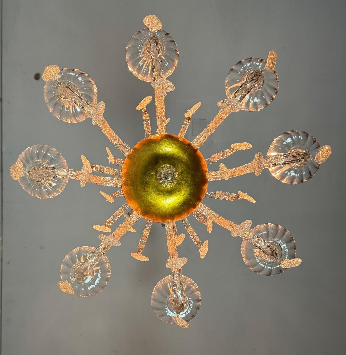 Lampadario Liegi in vetro soffiato, modellato e pizzicato, circa 1900 in vendita 4