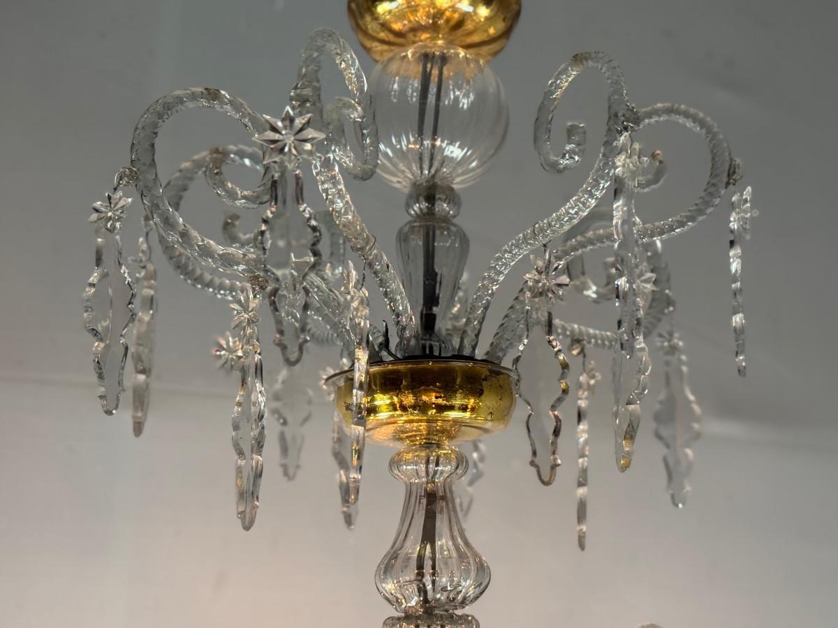 Liégeois Chandelier In Blown Glass And Cut Crystals, 6 Arms Of Light For Sale 4