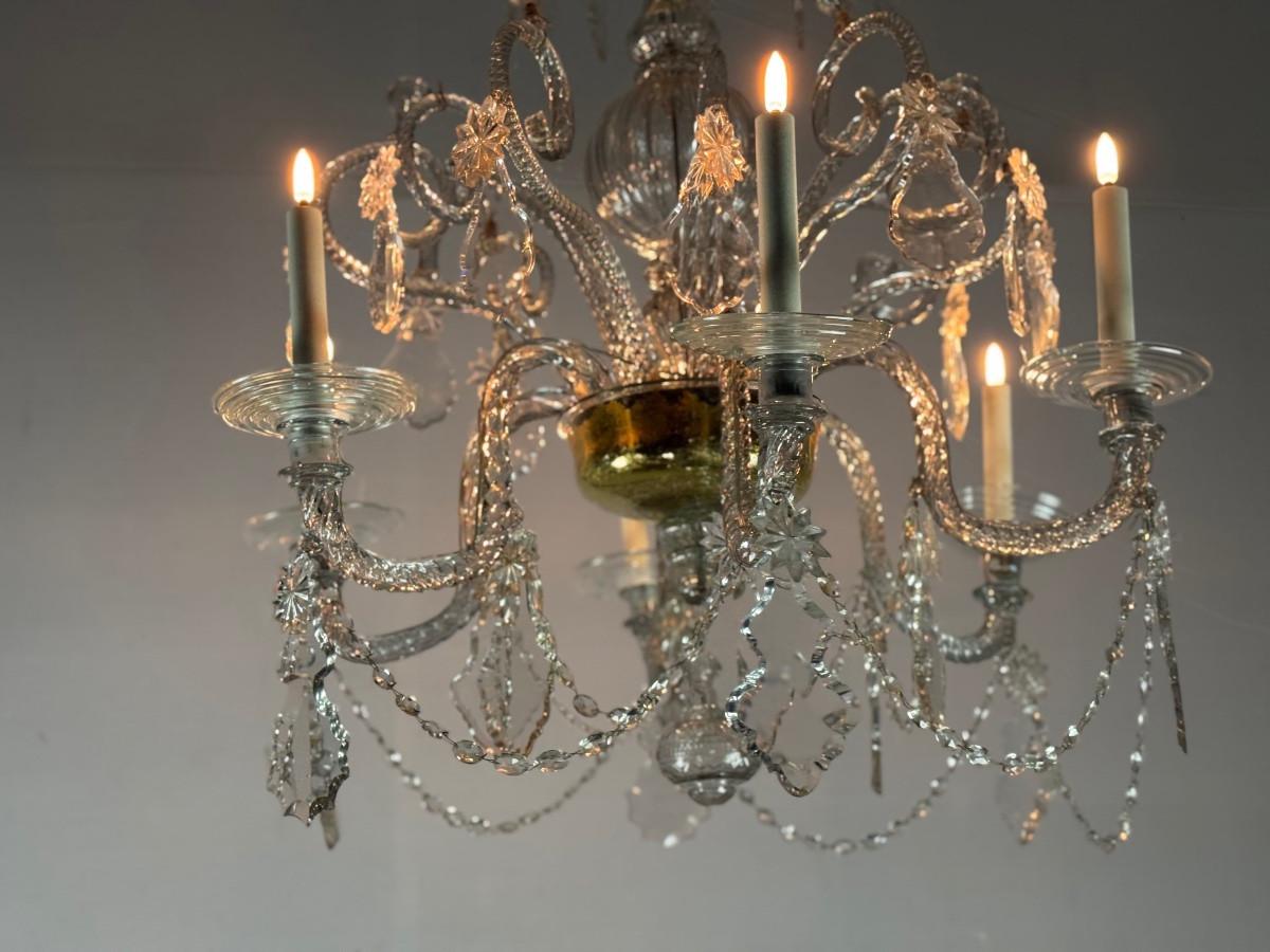 Louis XV Liégeois Chandelier In Blown Glass And Cut Crystals, 6 Arms Of Light For Sale