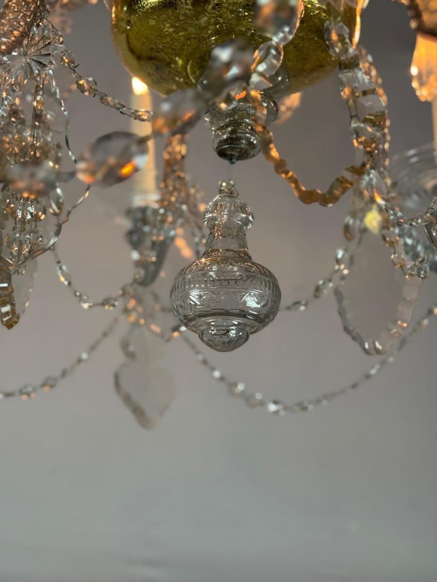 Italian Liégeois Chandelier In Blown Glass And Cut Crystals, 6 Arms Of Light For Sale