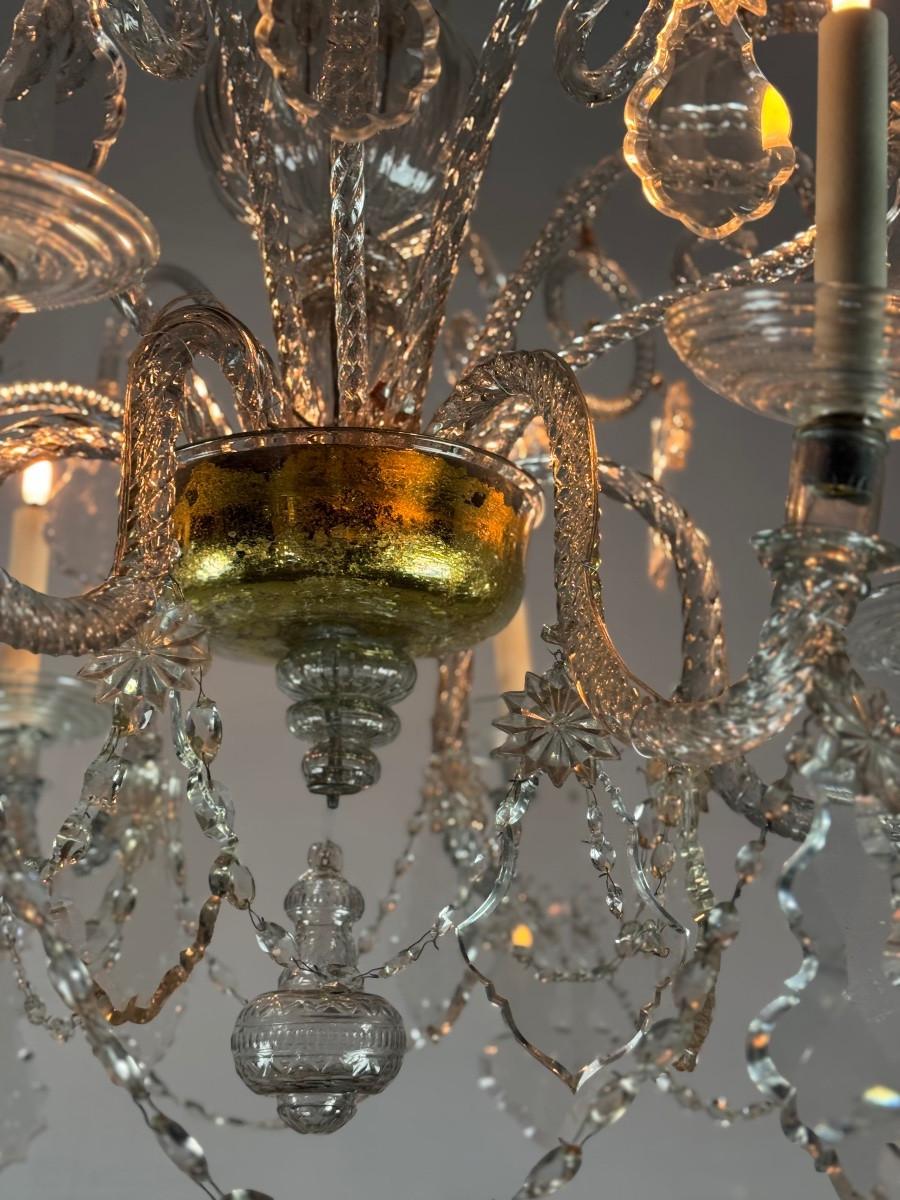Liégeois Chandelier In Blown Glass And Cut Crystals, 6 Arms Of Light For Sale 1