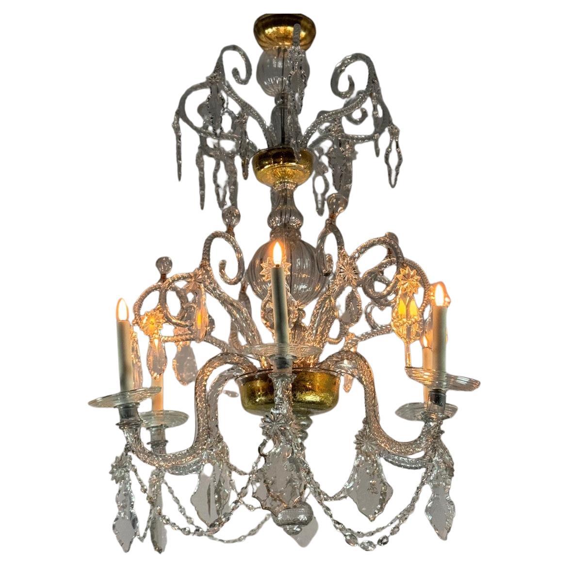 Liégeois Chandelier In Blown Glass And Cut Crystals, 6 Arms Of Light