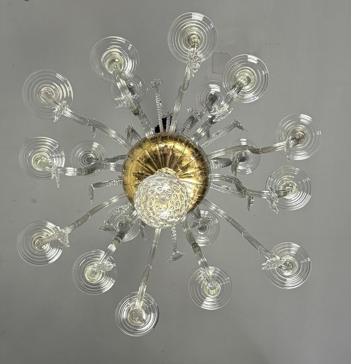 Liégeois Chandelier In Blown Glass, Two Levels Of Light Arms, 18th Century For Sale 6