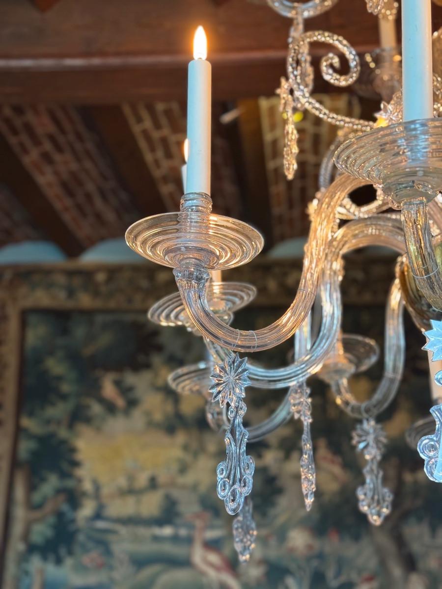Louis XV Liégeois Chandelier In Blown Glass, Two Levels Of Light Arms, 18th Century For Sale