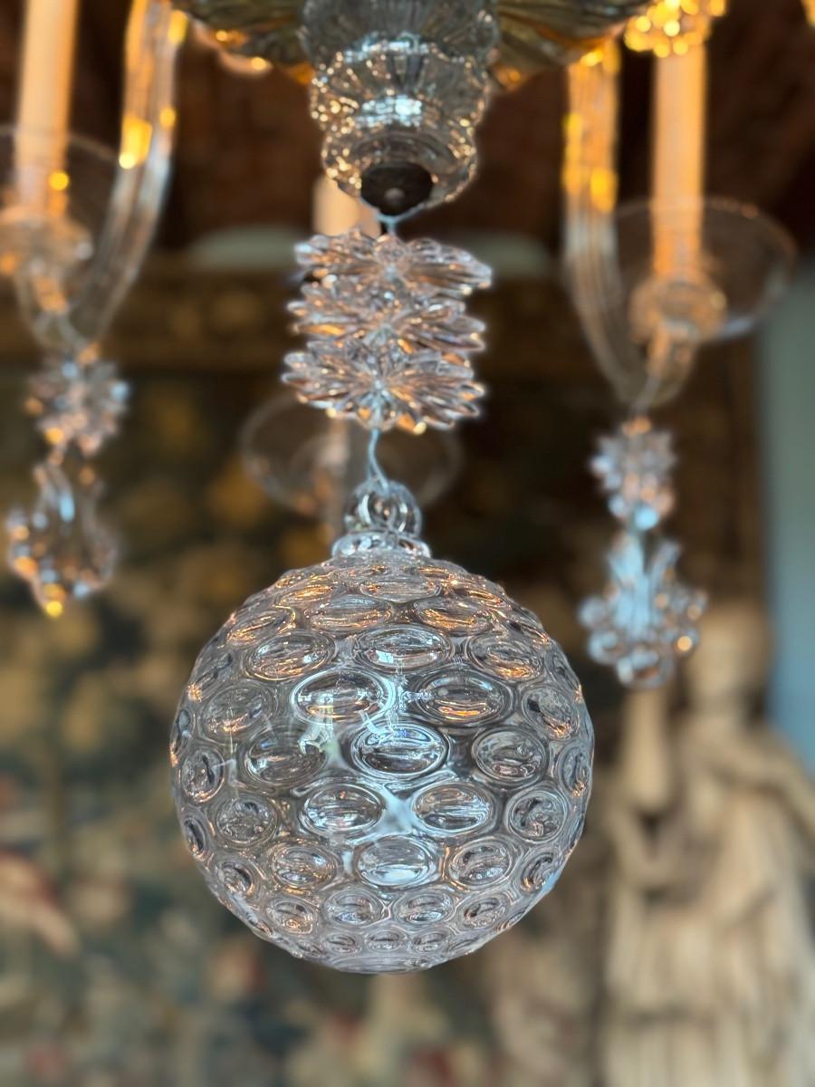 Crystal Liégeois Chandelier In Blown Glass, Two Levels Of Light Arms, 18th Century For Sale