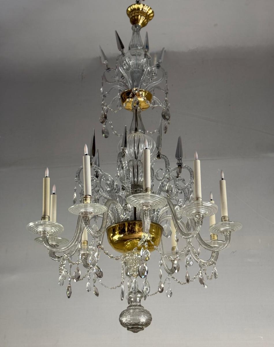 Liégeois Crystal And Glass Chandelier Cut On Two Levels, 10 Light Arms For Sale 6