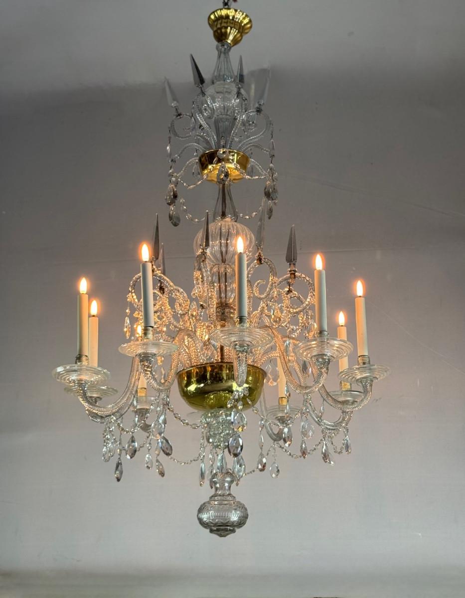 Liégeois Crystal And Glass Chandelier Cut On Two Levels, 10 Light Arms For Sale 7
