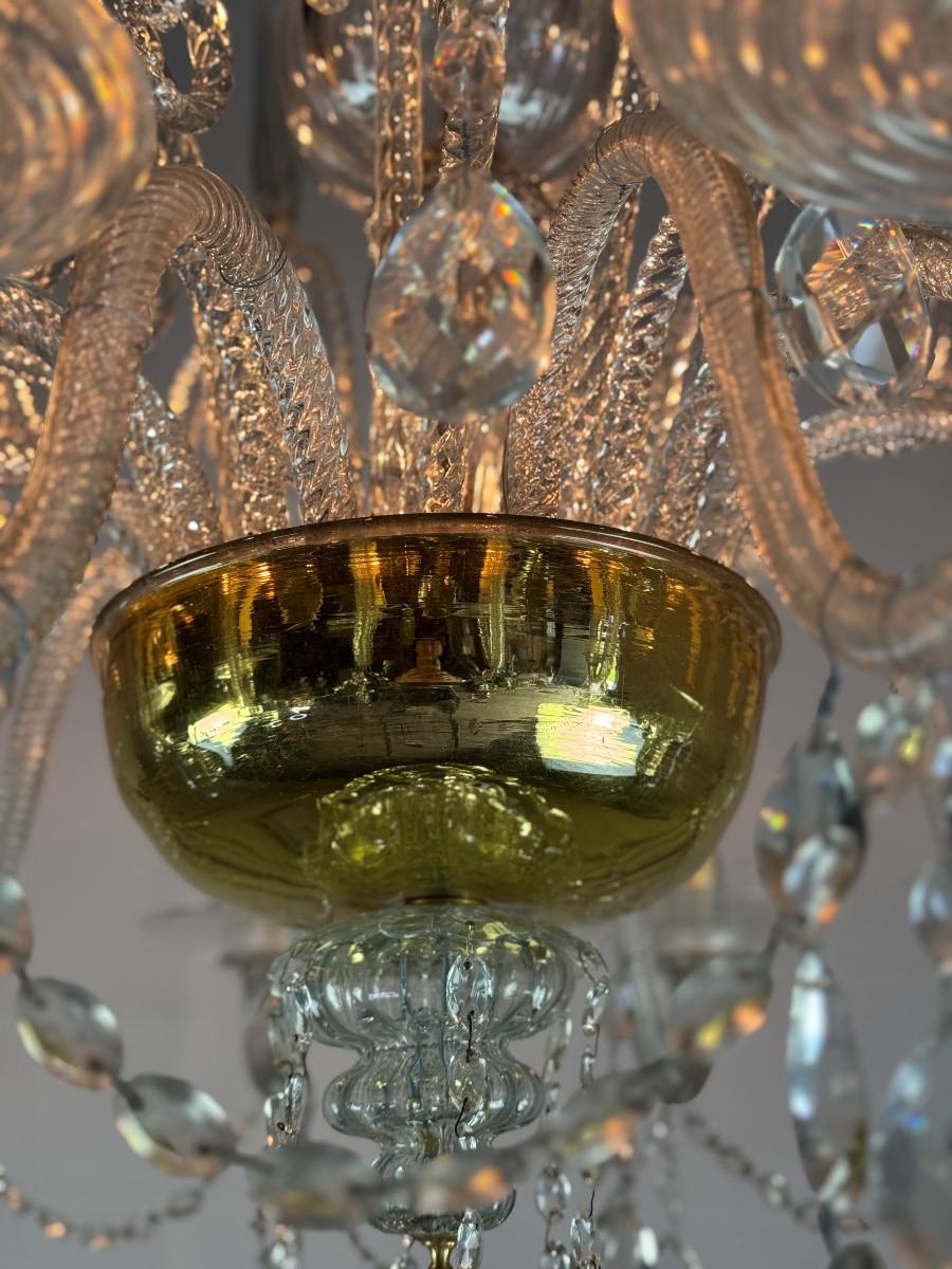 Liégeois Crystal And Glass Chandelier Cut On Two Levels, 10 Light Arms, 18th Century
