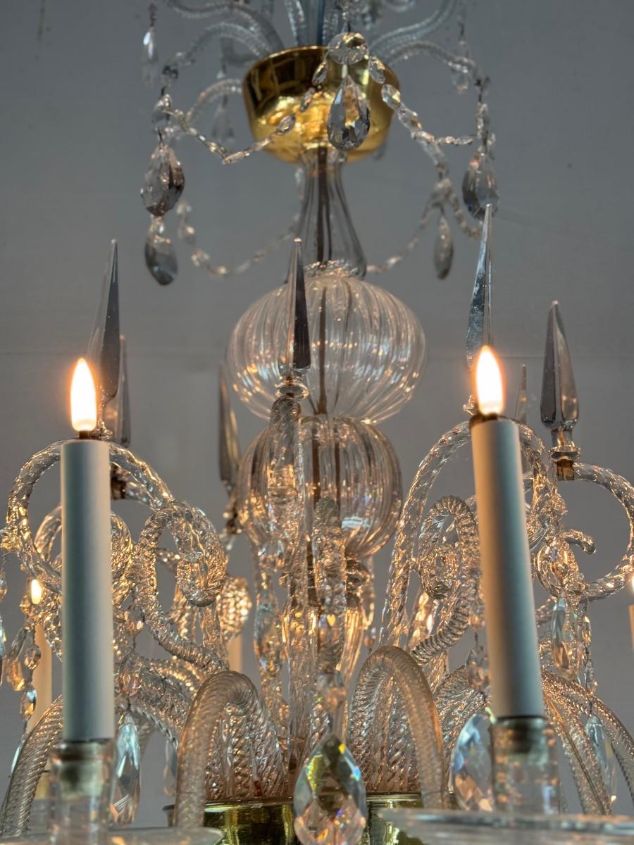 Louis XV Liégeois Crystal And Glass Chandelier Cut On Two Levels, 10 Light Arms For Sale
