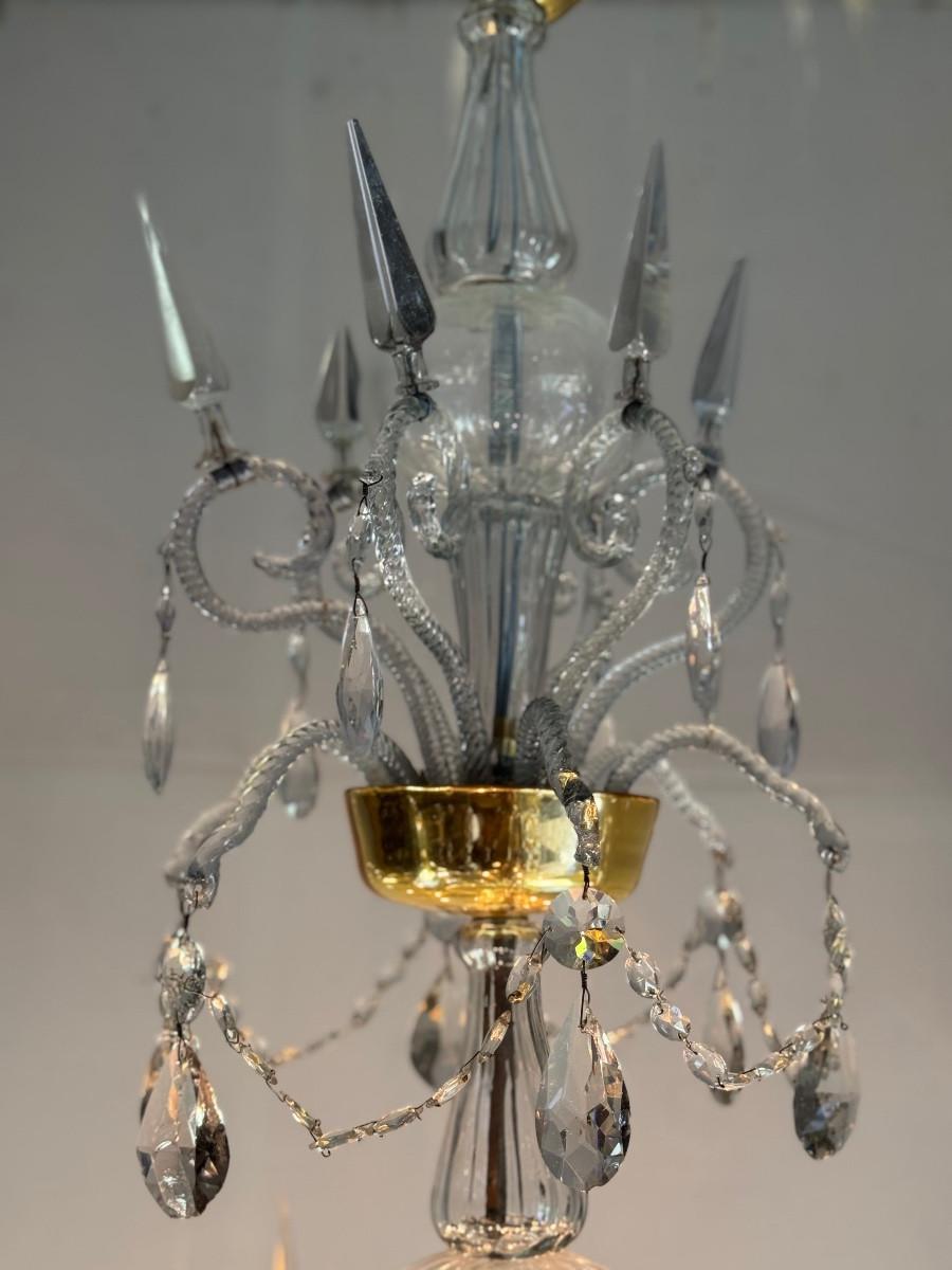 Italian Liégeois Crystal And Glass Chandelier Cut On Two Levels, 10 Light Arms For Sale