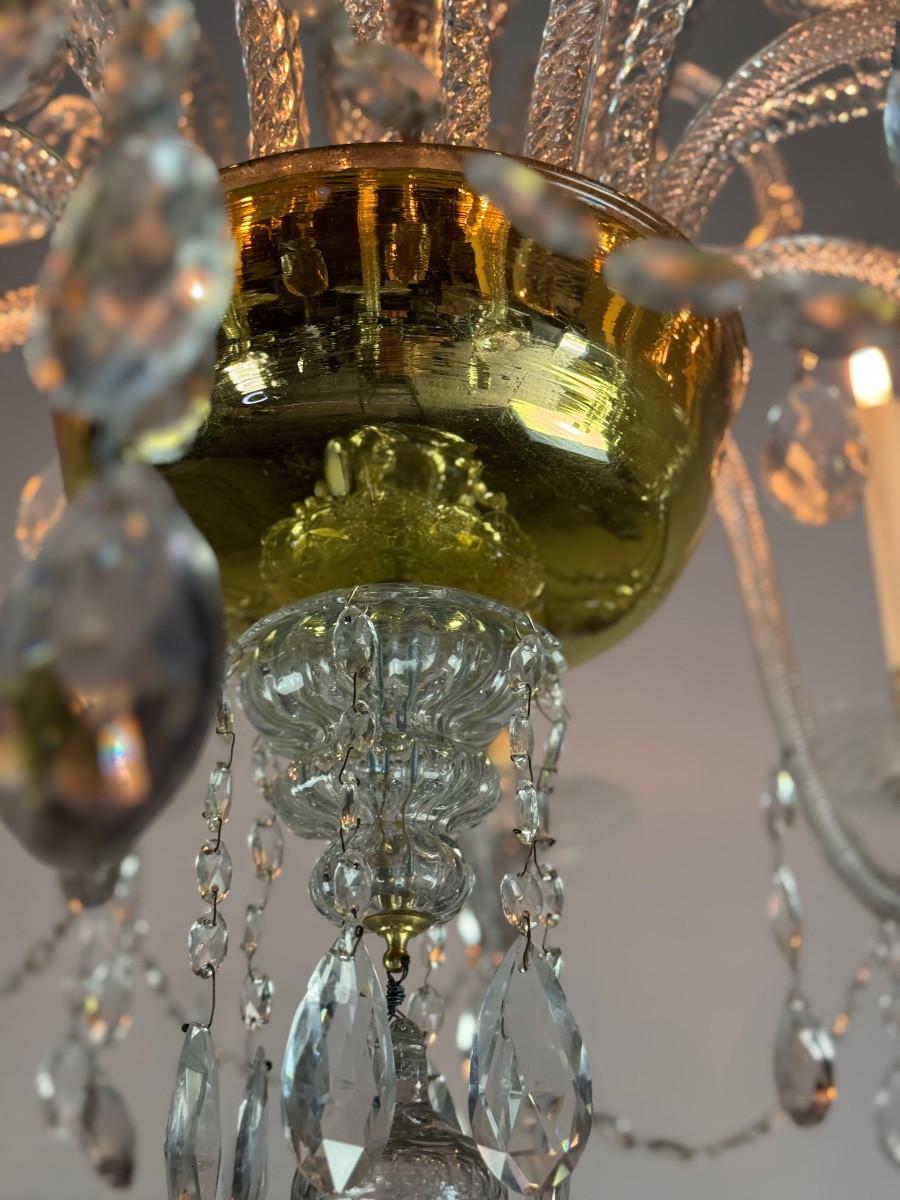 Liégeois Crystal And Glass Chandelier Cut On Two Levels, 10 Light Arms In Excellent Condition For Sale In Honnelles, WHT