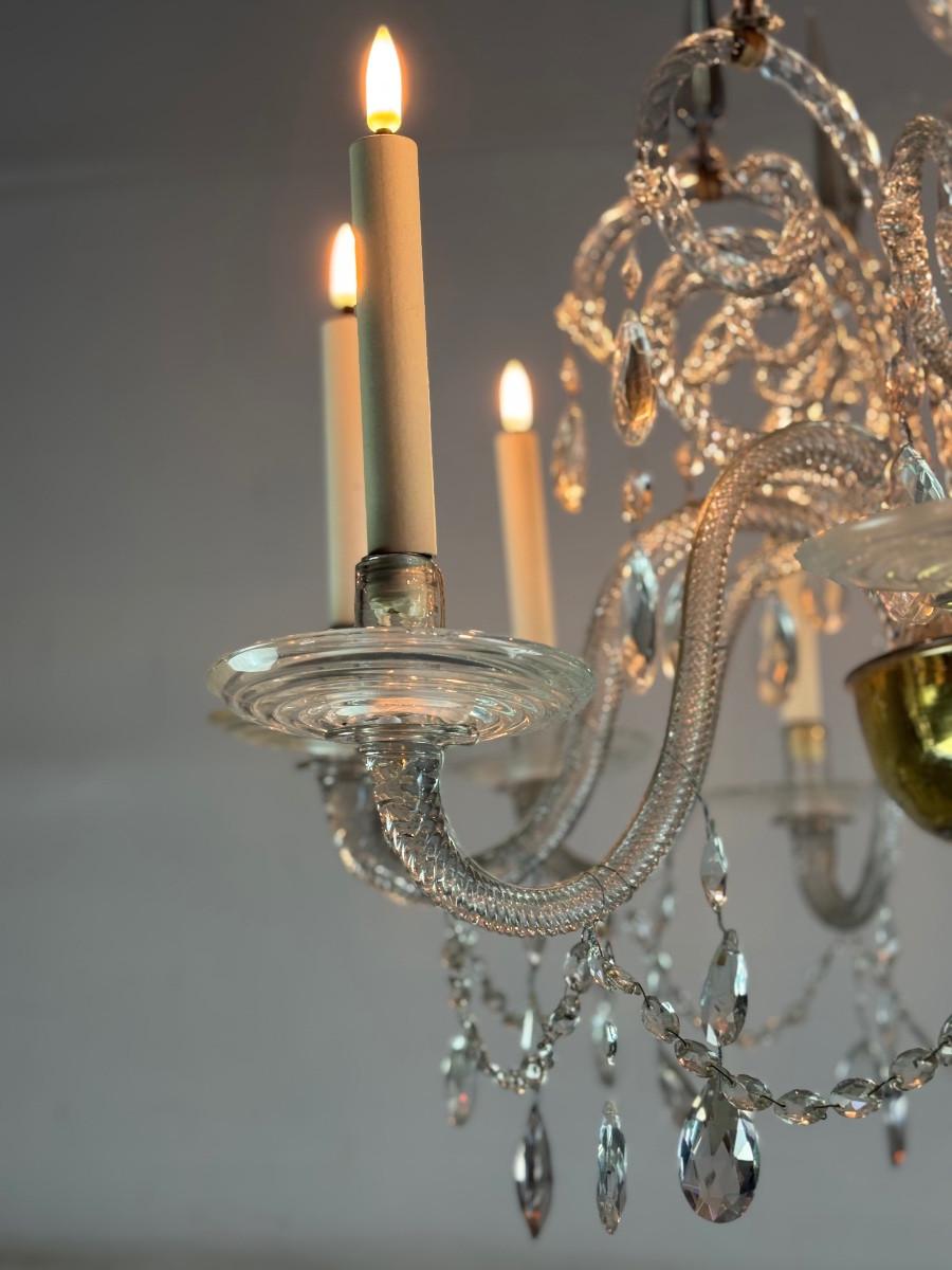 20th Century Liégeois Crystal And Glass Chandelier Cut On Two Levels, 10 Light Arms For Sale