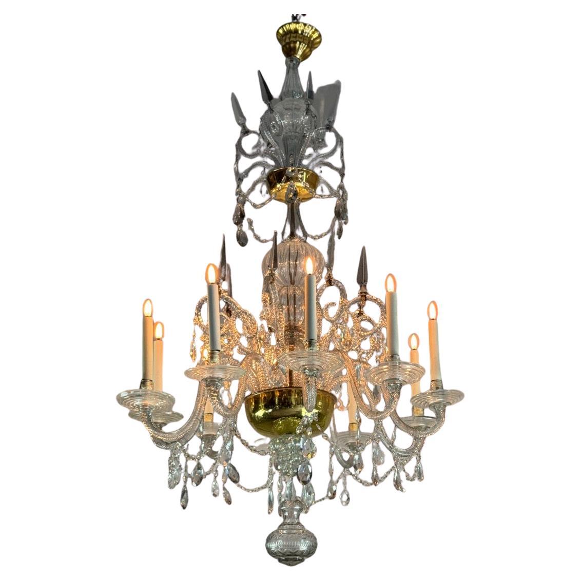 Liégeois Crystal And Glass Chandelier Cut On Two Levels, 10 Light Arms