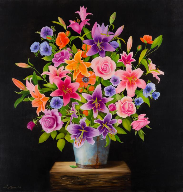 Liene Liepina  Still-Life Painting - Blooming Summer, 2020. Oil on canvas, 115 x 110 cm 