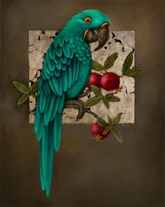 Parrot and Pomegranate, 2020. Oil on canvas, 100 x 80 cm
