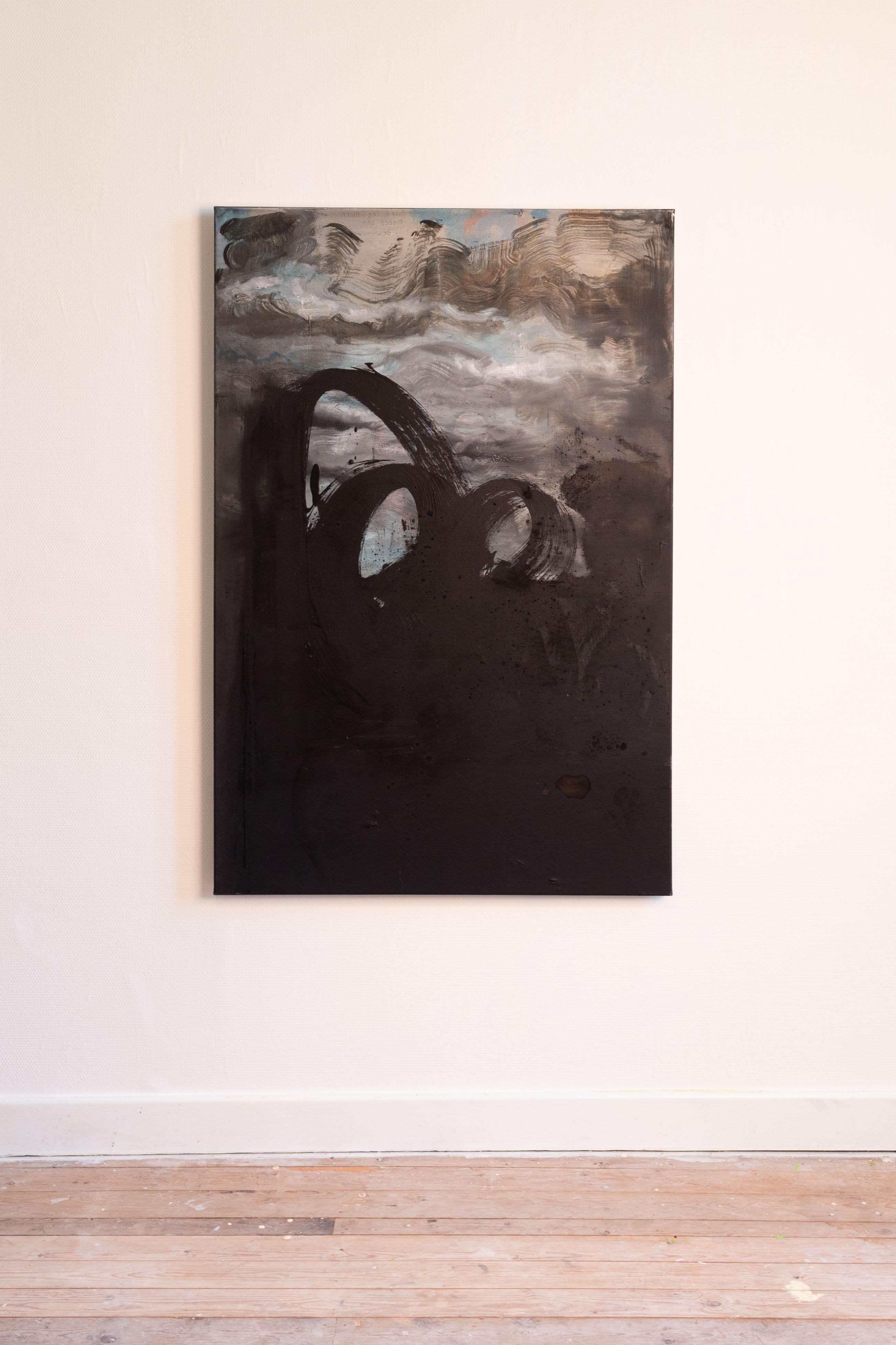 'Woesterer' - oil on canvas painting of abstract clouds - Black Abstract Painting by Lies Casier