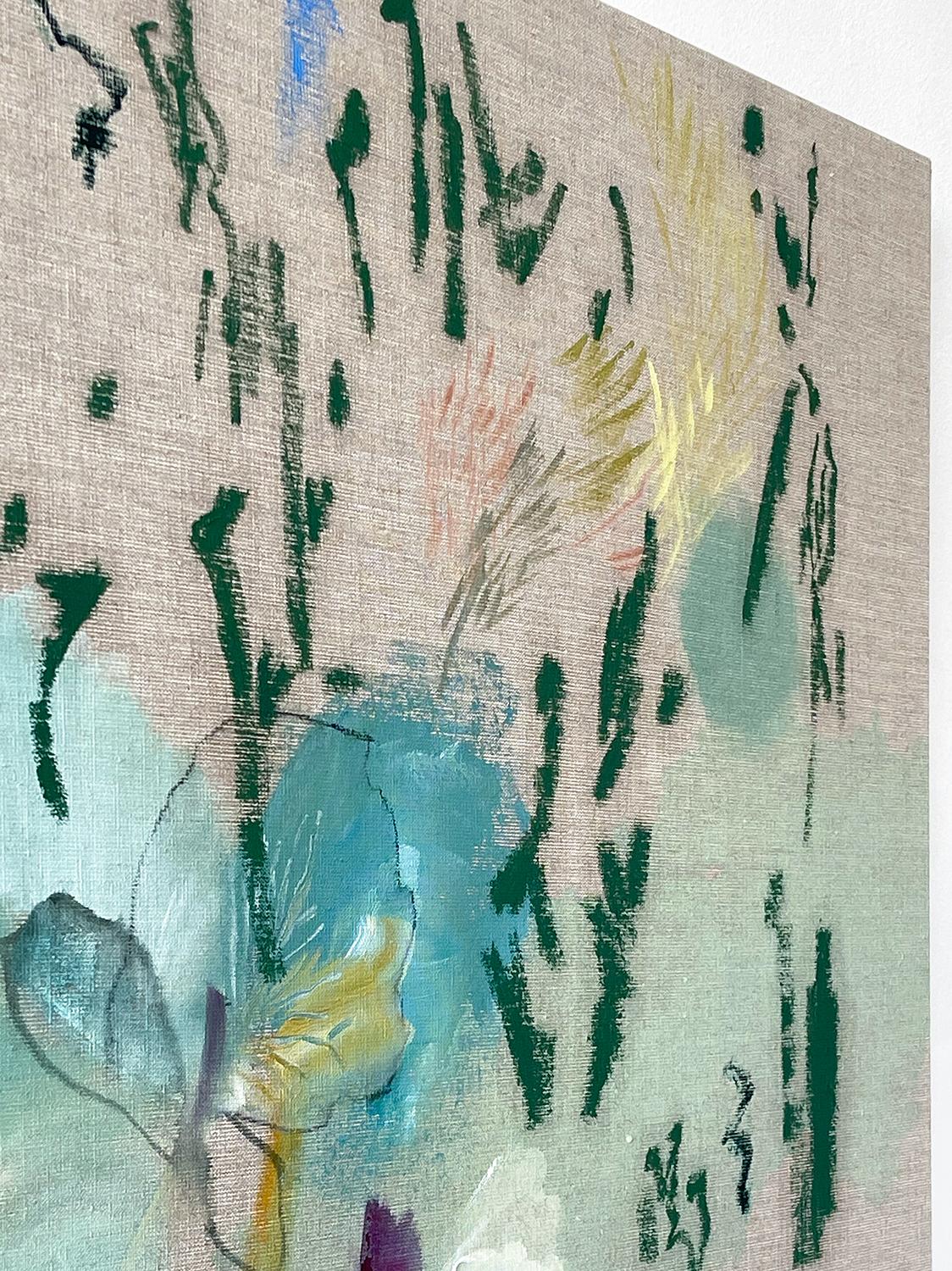 olio stick, acrilico e carboncino su lino grezzo