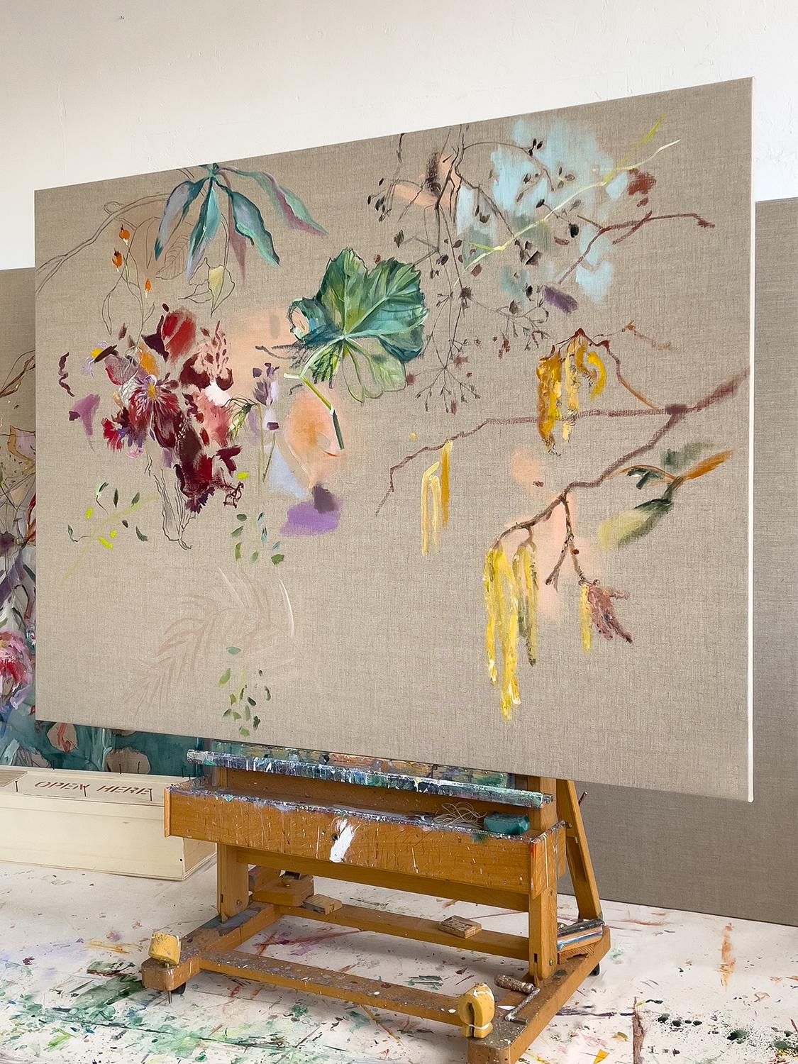 Passeggiata domenicale in frammenti - Landscape Painting Beige di Lies Goemans