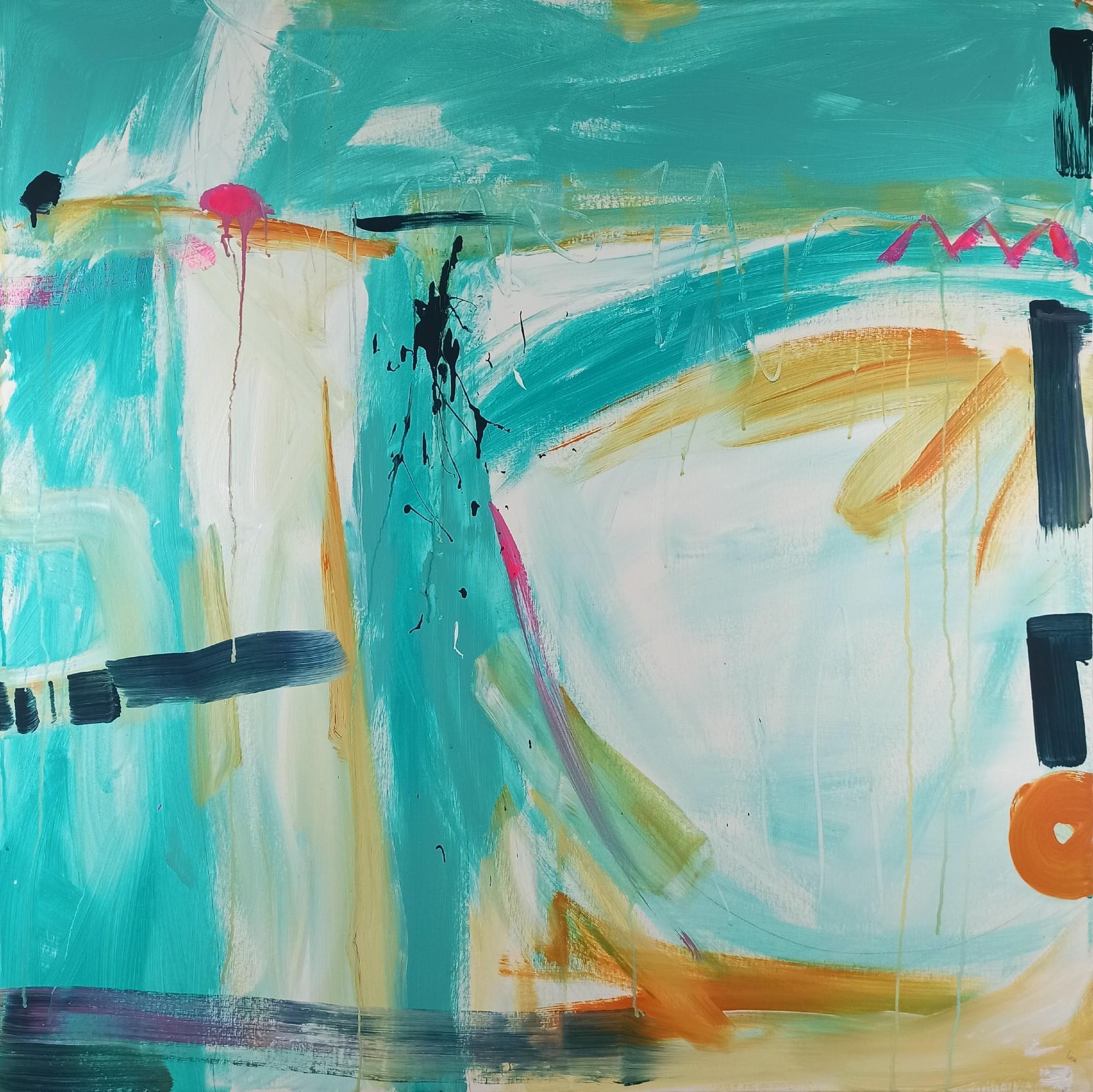 Dittico Distant Memory St Ives e Walk This Land, Arte astratta luminosa della Cornovaglia - Abstract Painting Grigio di Liese Webley