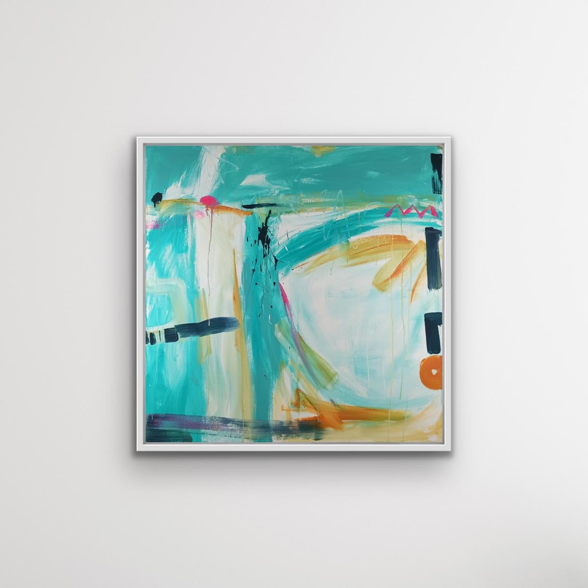 Mémoire lointaine de St Ives, peinture acrylique vibrante, œuvre d'art de paysage marin abstrait - Abstrait Painting par Liese Webley