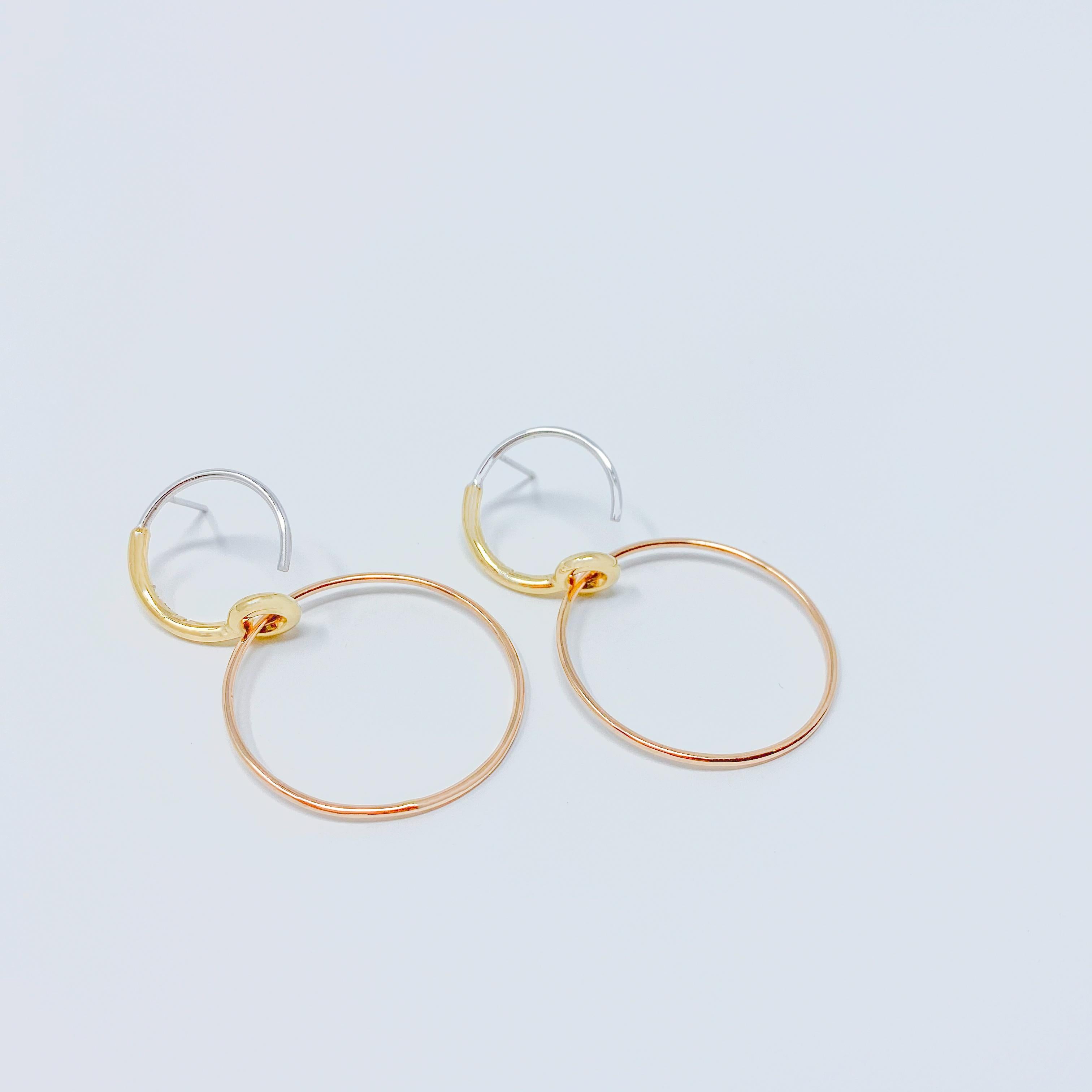 Líeu Destin Earrings in 14k Yellow Gold, 14k Rose Gold, and 14k White Gold In New Condition For Sale In Brooklyn, NY