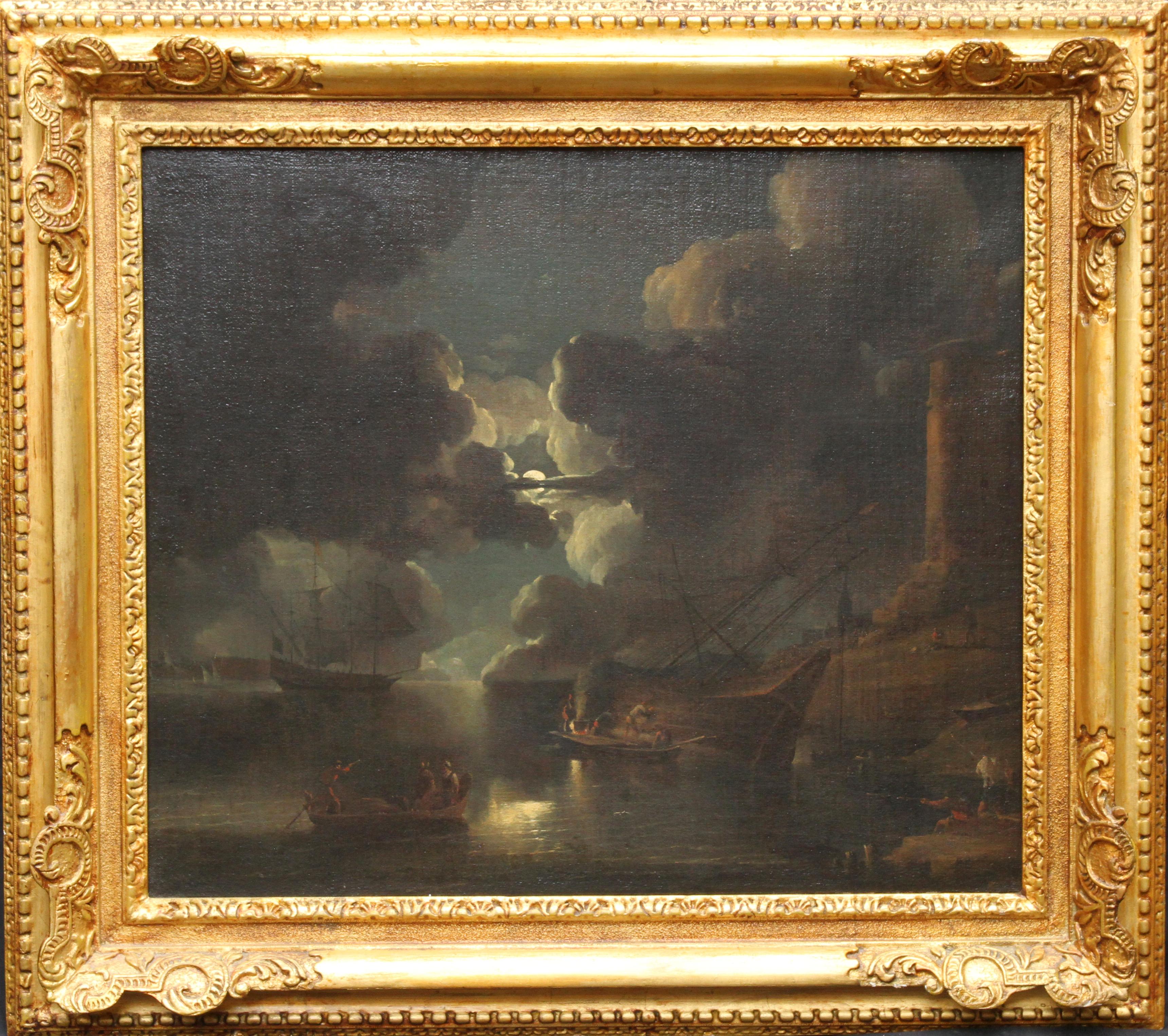 Coastal Maritime Nocturne - Dutch Golden Age art 17thC marine oil painting 4