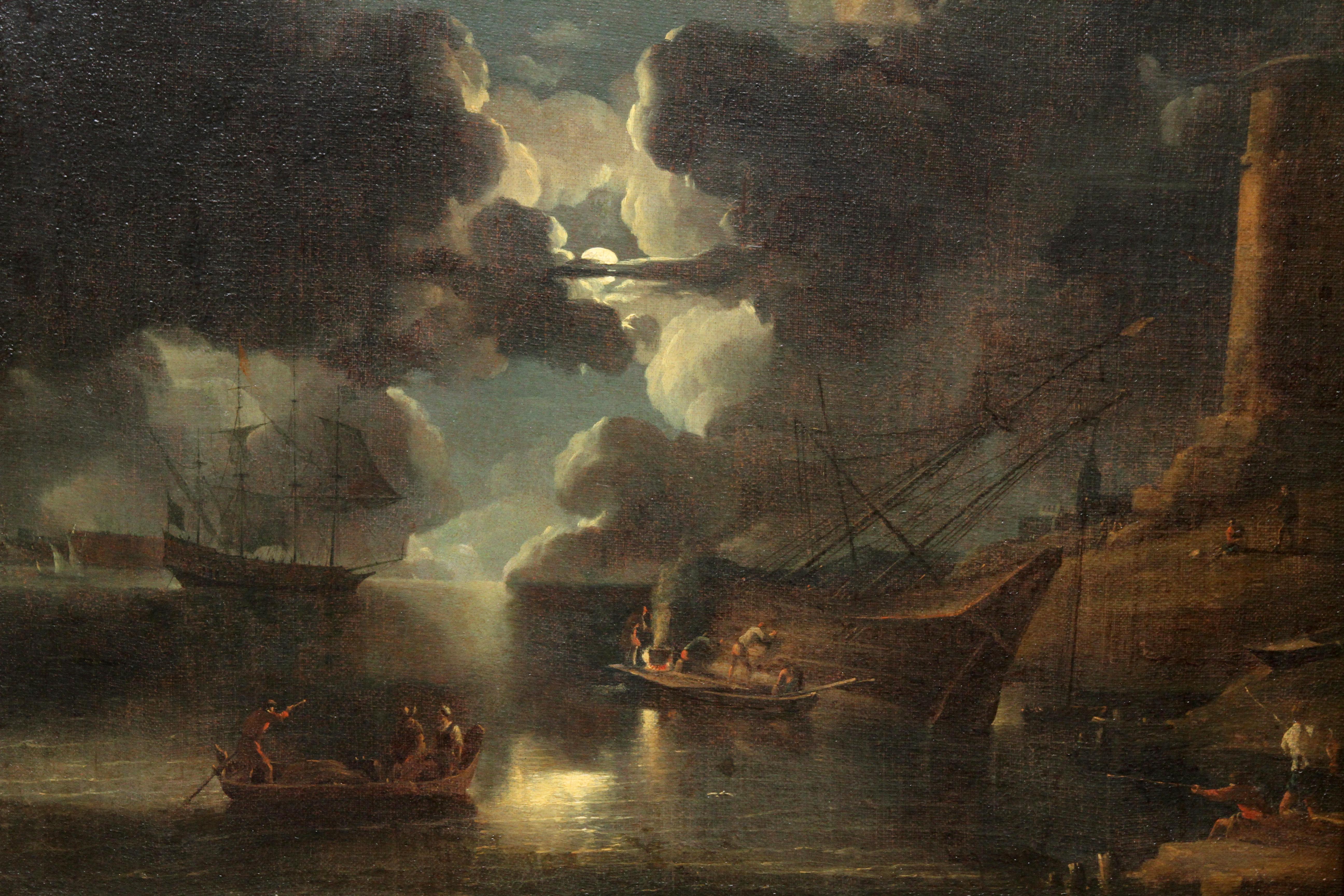 Coastal Maritime Nocturne - Dutch Golden Age art 17thC marine oil painting - Old Masters Painting by Lieve Pietersz Verschuier