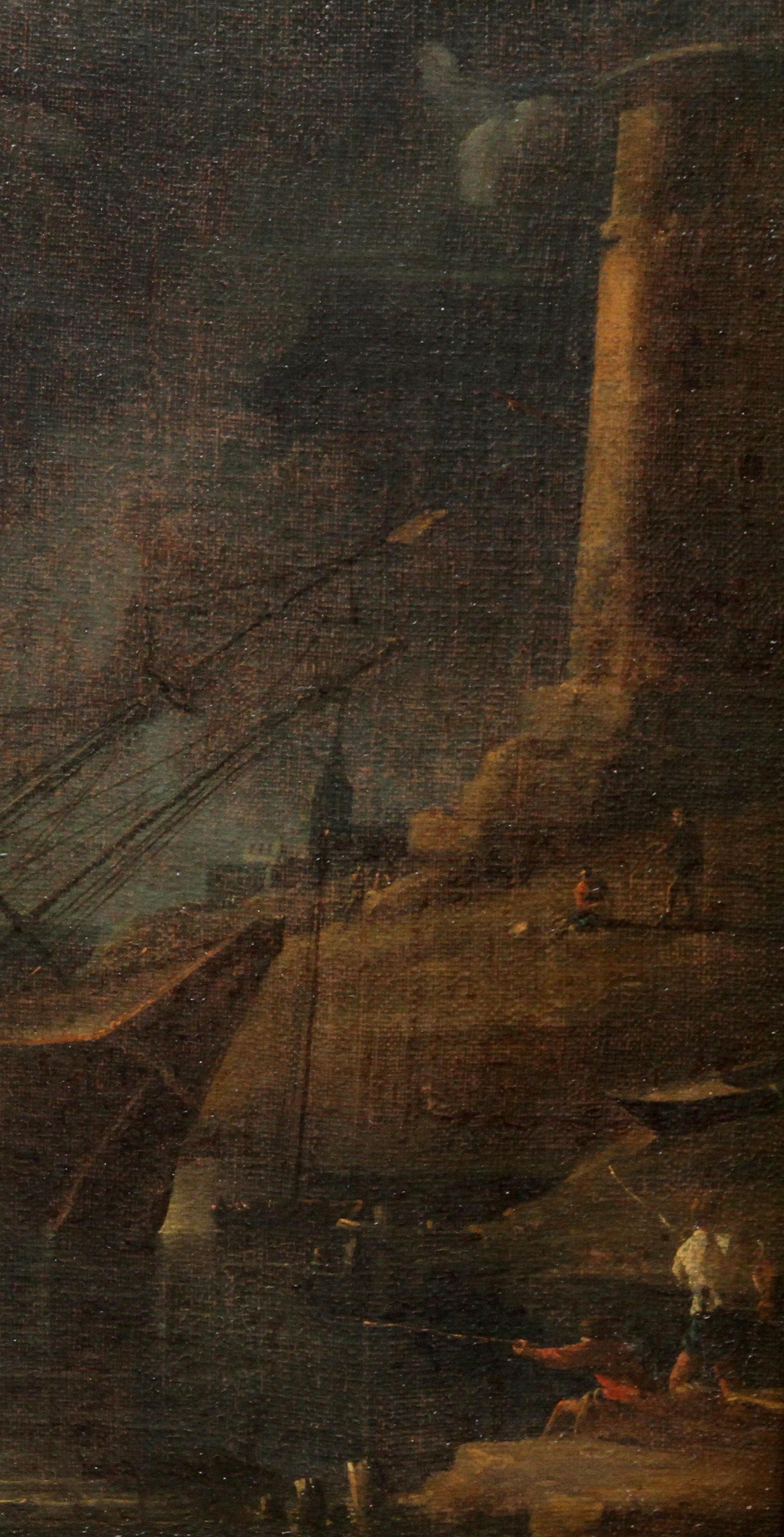 Coastal Maritime Nocturne - Dutch Golden Age art 17thC marine oil painting 1