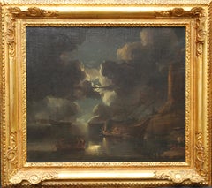 Coastal Maritime Nocturne - Dutch Golden Age art 17thC marine oil painting