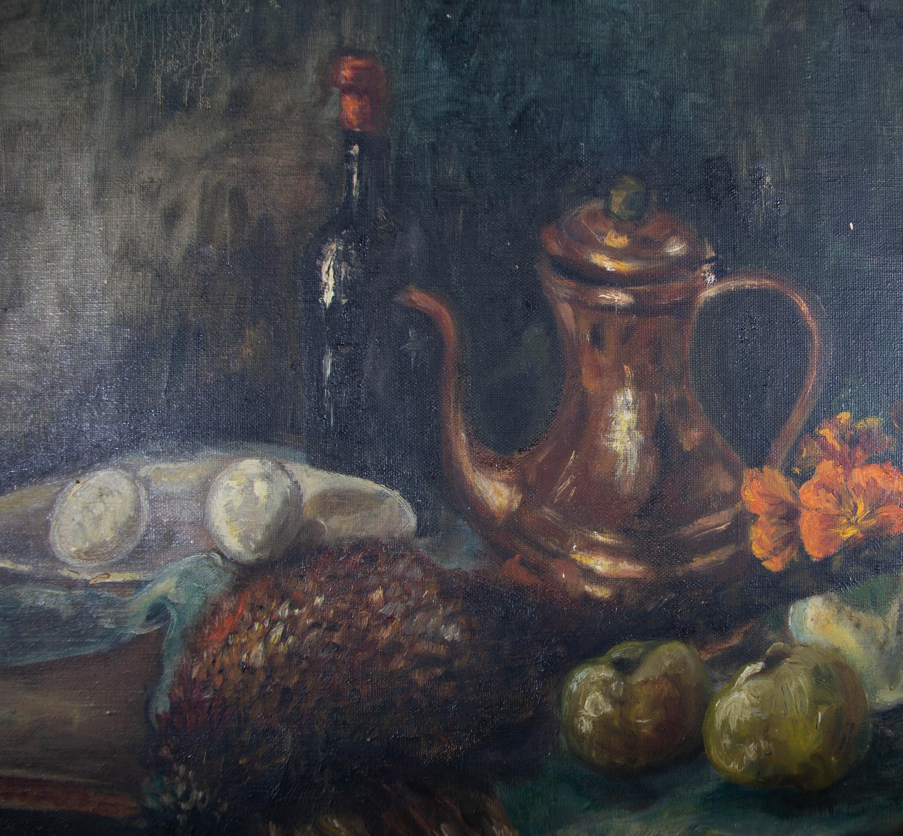 Lieve Van Der S. - Olio della metà del XX secolo, Uova, mele e fagiani in vendita 4