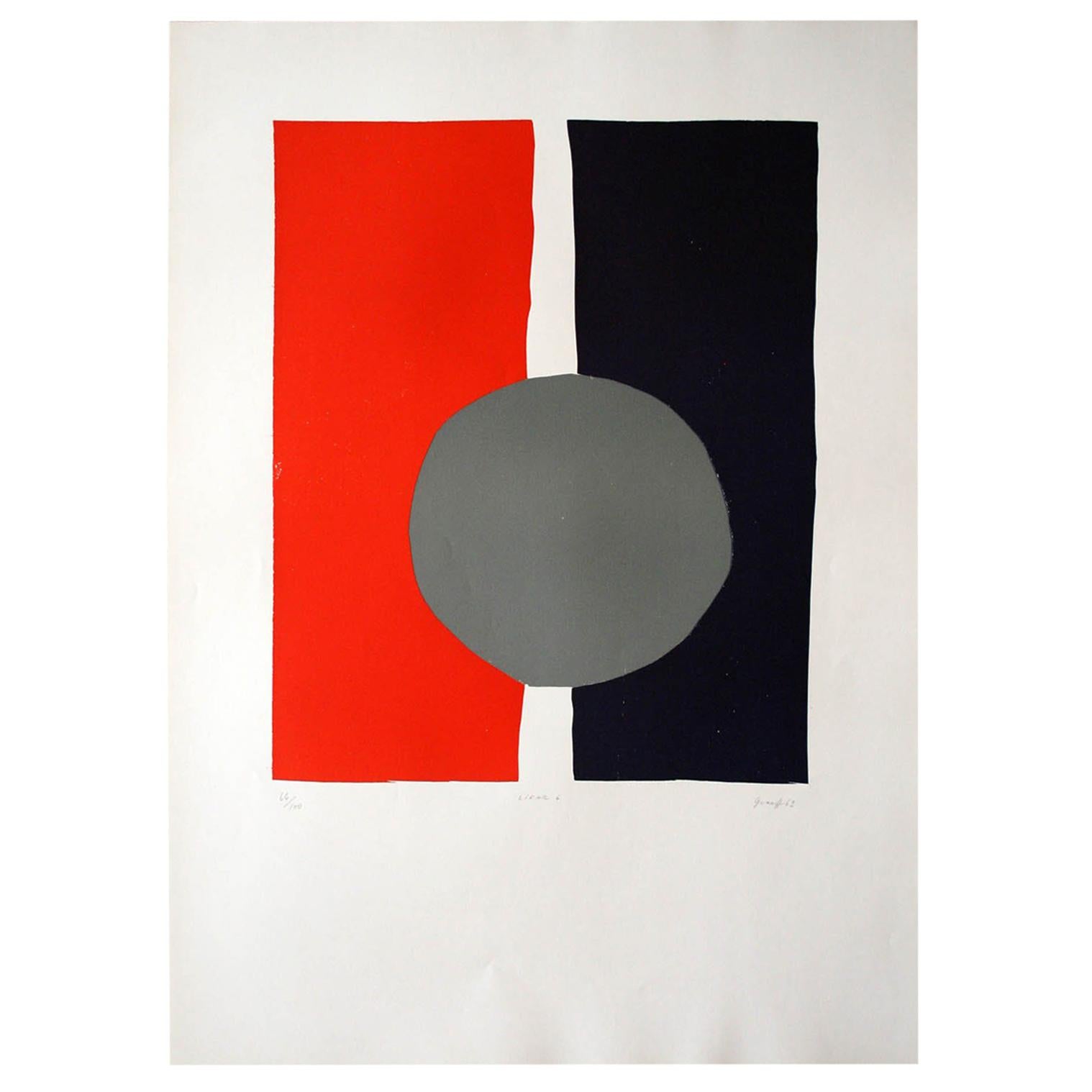 "Lifar 6" Original Bauhaus Artist Linocut Print, Signed Werner Graeff For Sale
