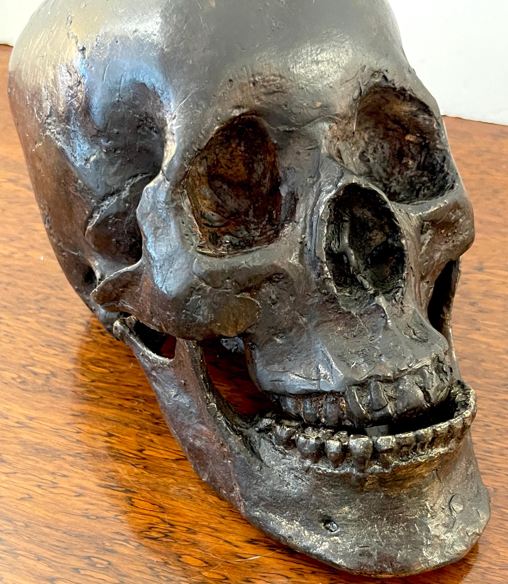 20th Century Life Cast Bronze Model/Sculpture of a Human Skull For Sale