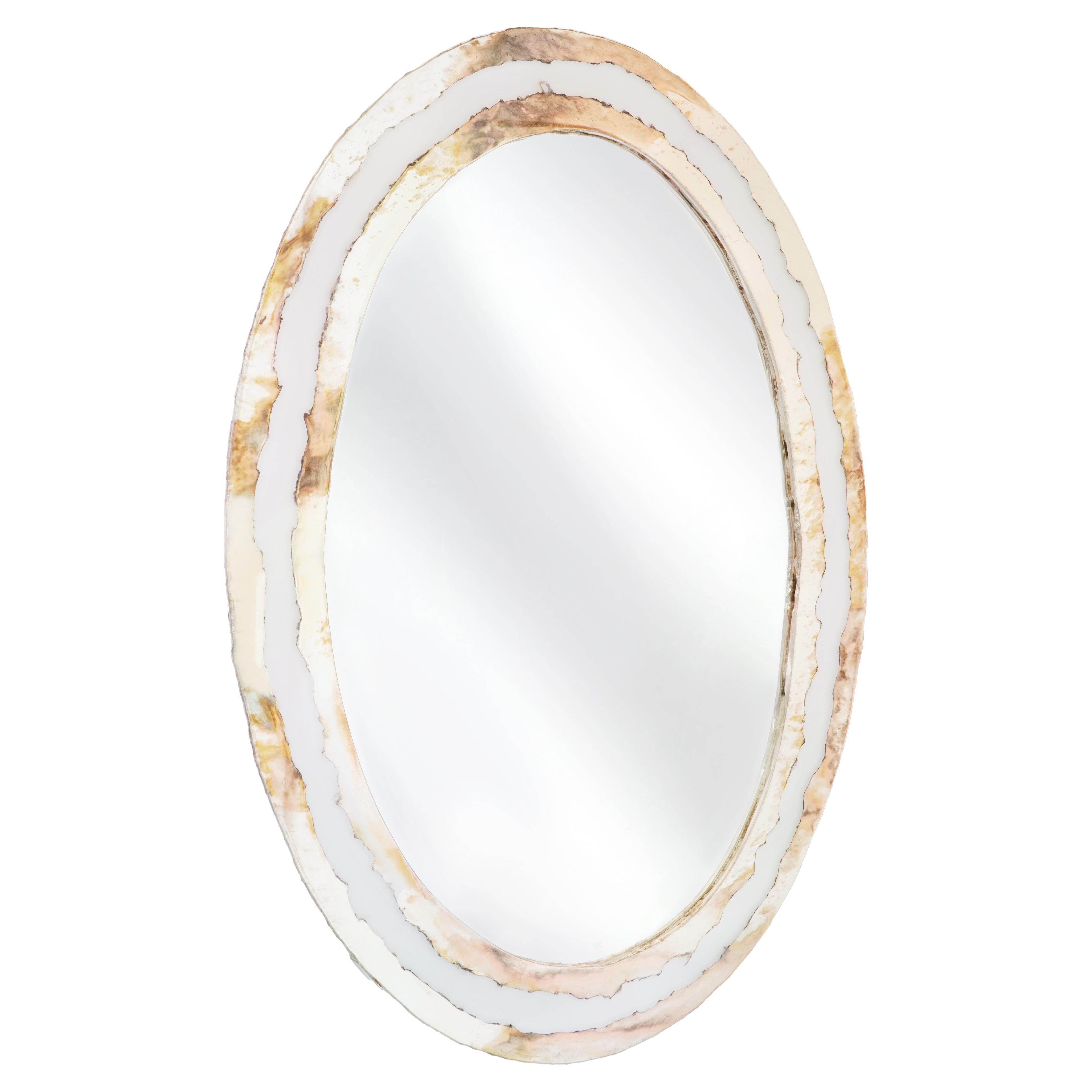 "Life" contemporary mirror 120 central mirror, white silvered glass ring,Birch  