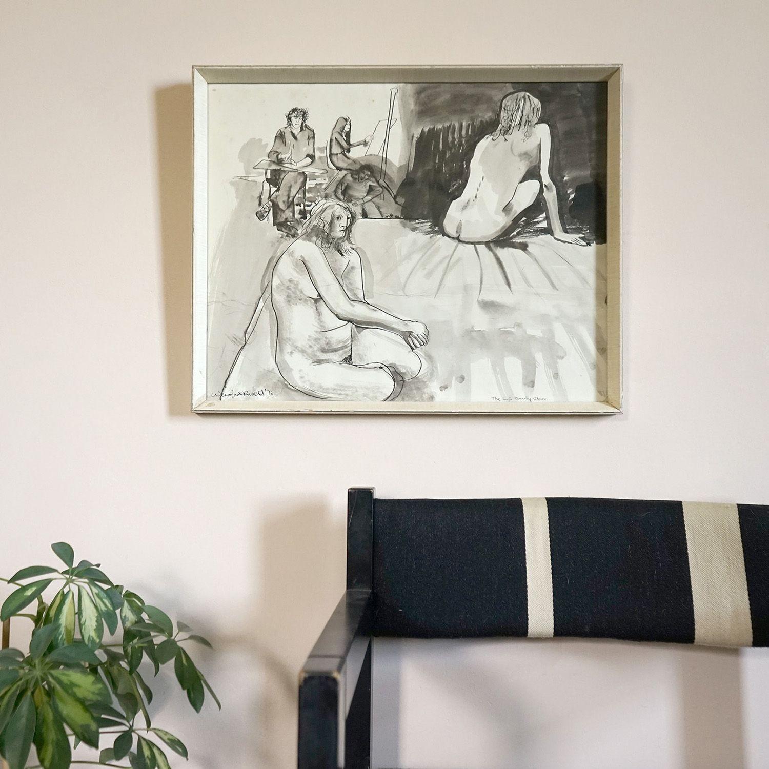 Paper Vintage Original 'Life Drawing' Nude Pen and Ink Wash by Wendy de Rusett, 1970s For Sale
