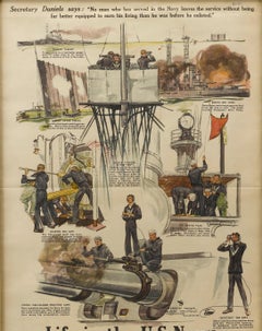 Life in the U.S. Navy Antique Military Recruitment Poster, circa 1917