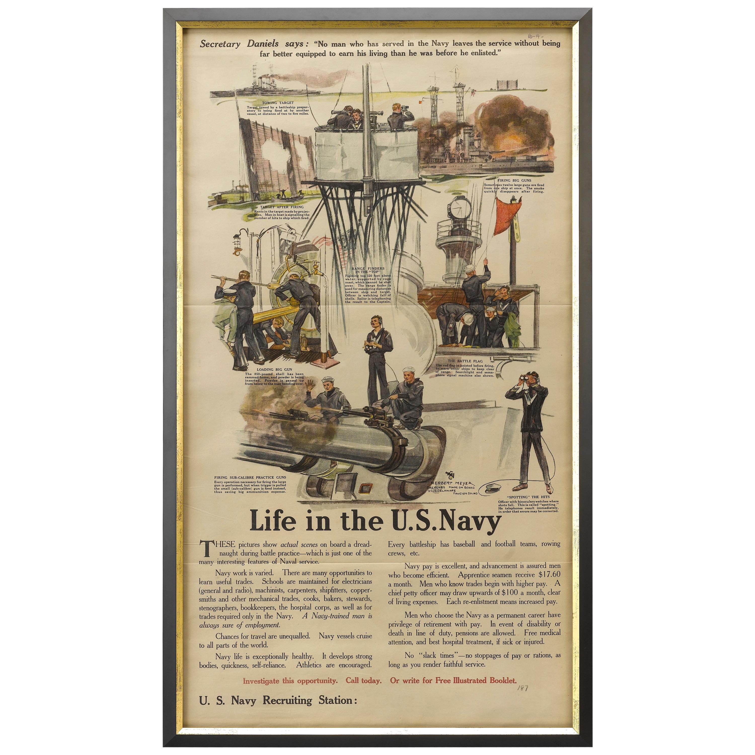 Life in the U.S. Navy Antique Military Recruitment Poster, circa 1917
