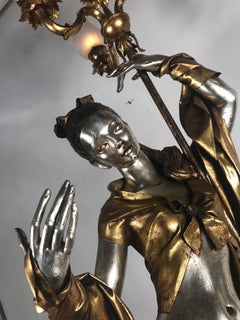 Life-Like Figural Woman Torchere Floor Lamp, Gold and Silver Leaf by ARP