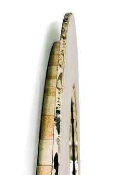 Life Mirror, Art Glass Silvered on White, Mirror, Birch Wood Handmade, Tuscany