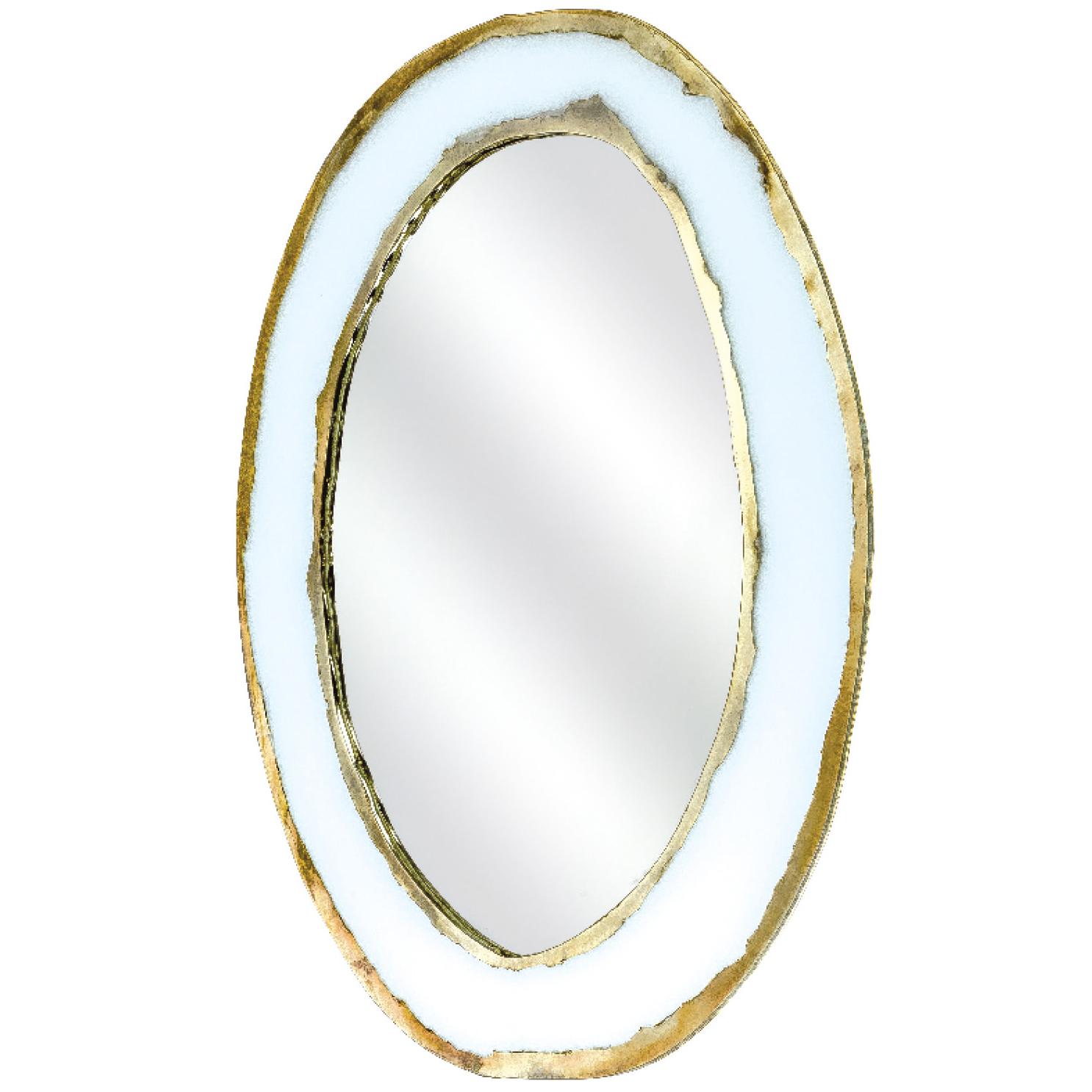 "Life" contemporary mirror, central mirror, white silvered glass ring, Birch   
