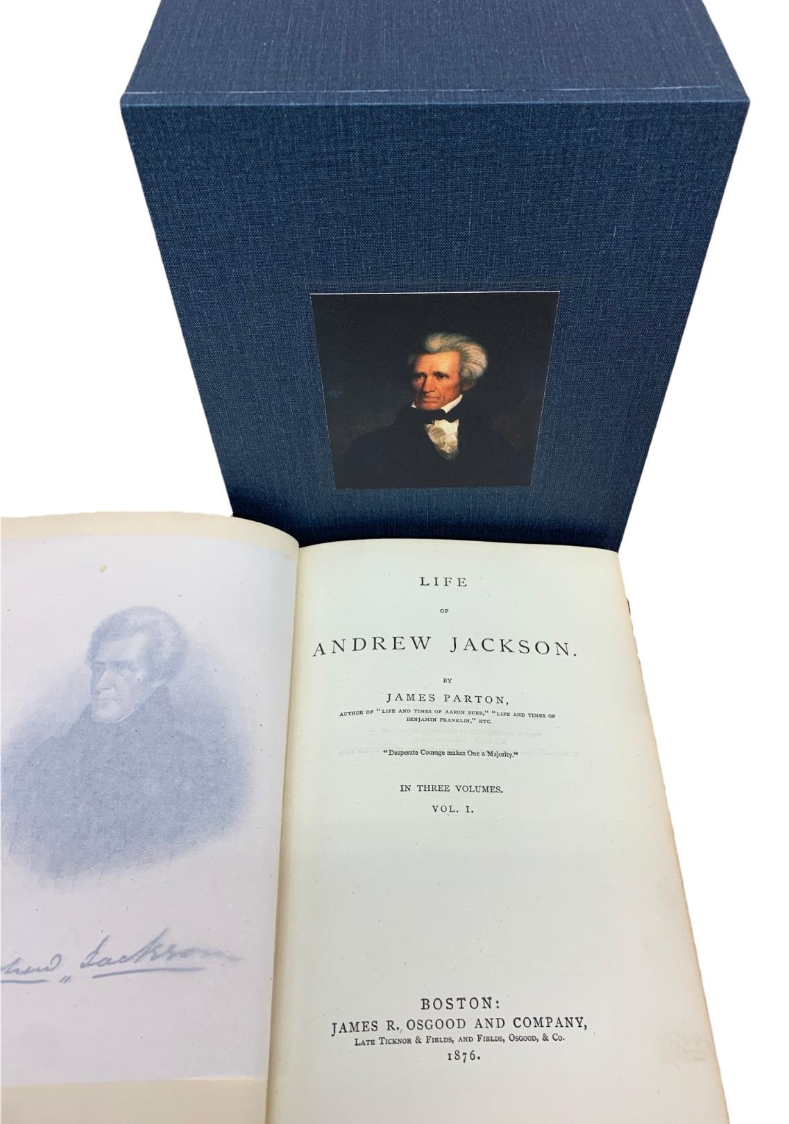 Fin du XIXe siècle Ensemble de 3 volumes en cuir Life of Andrew Jackson par James Parton, 1876 en vente