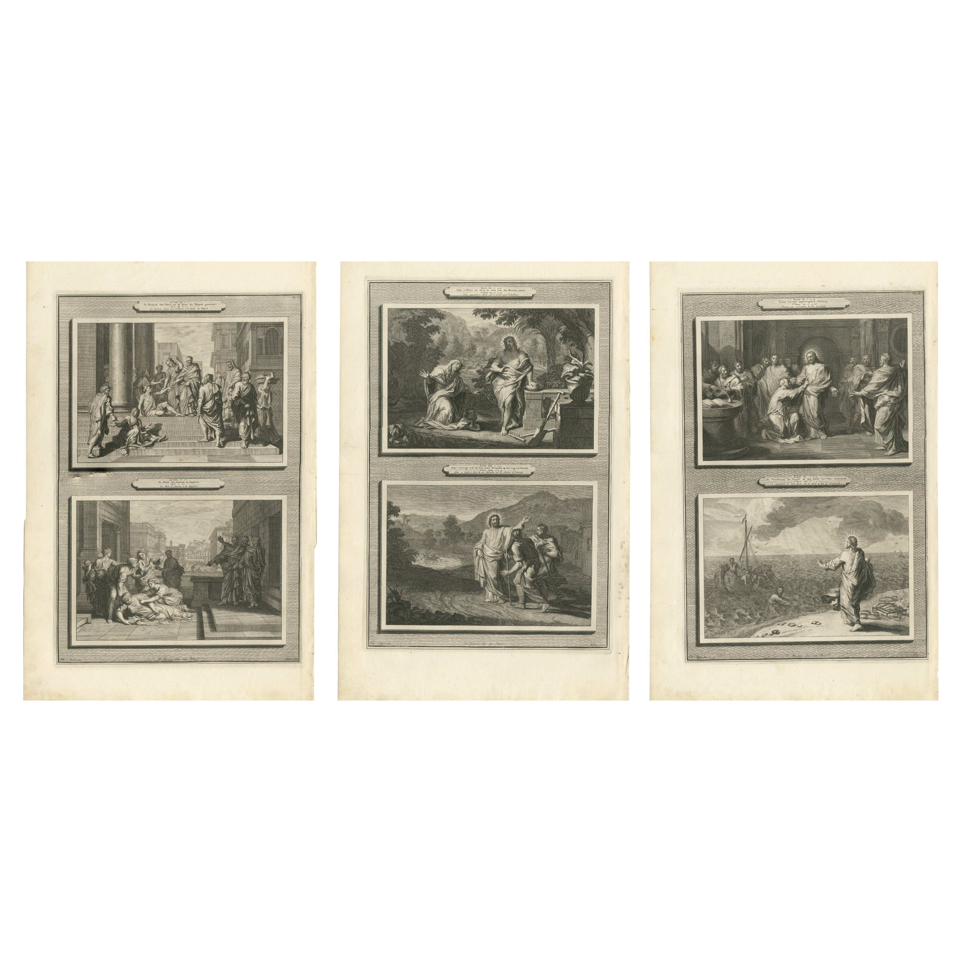 Vie du Christ et des Apôtres - Six scènes d
évangile, Gravures de Mortier vers 1700 en vente