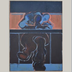 Large Painting of Seated Figure in Blue by John Kaine, 1960's