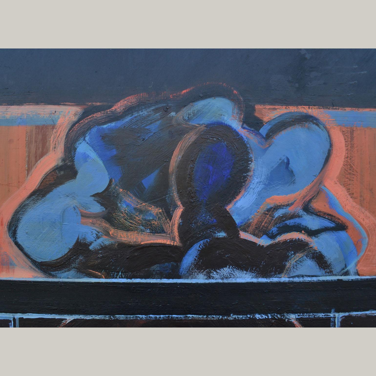 Mid-20th Century Abstract Life Painting of Seated Figure in Blue by John Kaine, 1960's For Sale