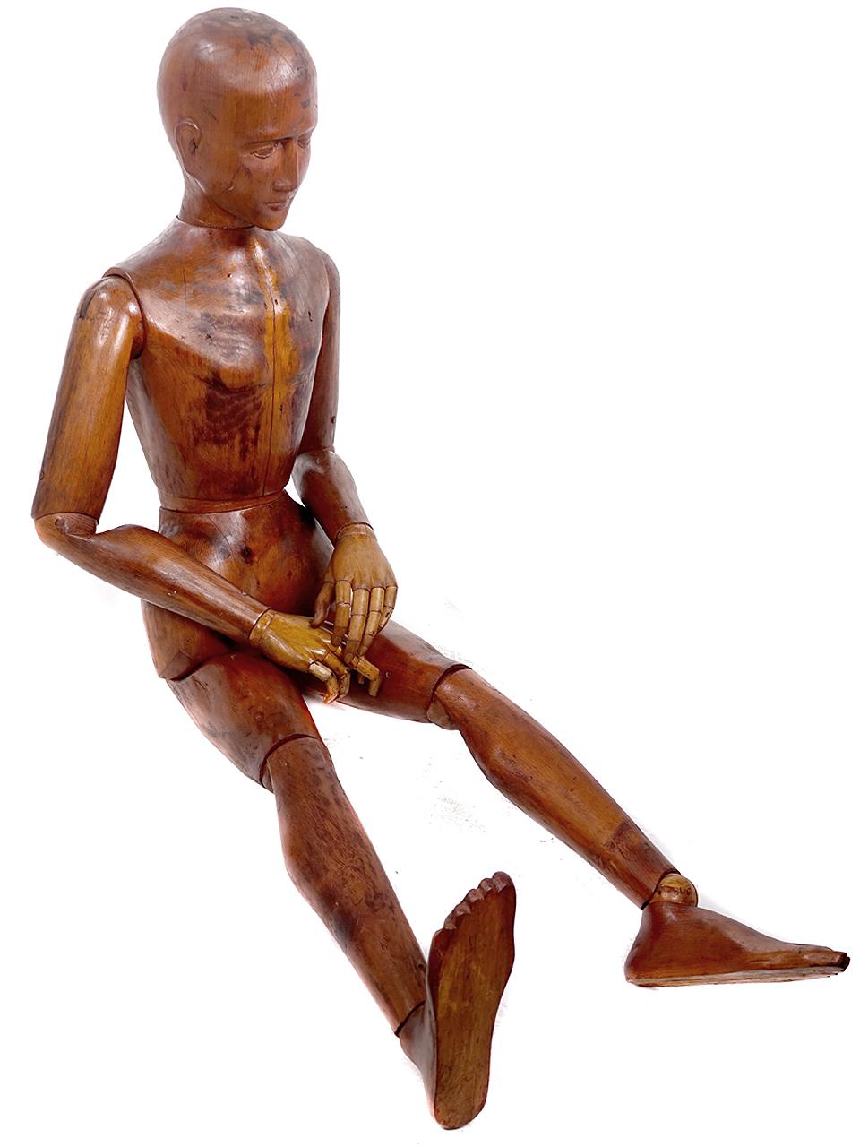 This is a nice realistically carved lay figure from the late 19th century. All the fingers and joints are articulated. The feet are carved as a single unit and beautifully done. It is becoming almost impossible to find figures of this size. At 64