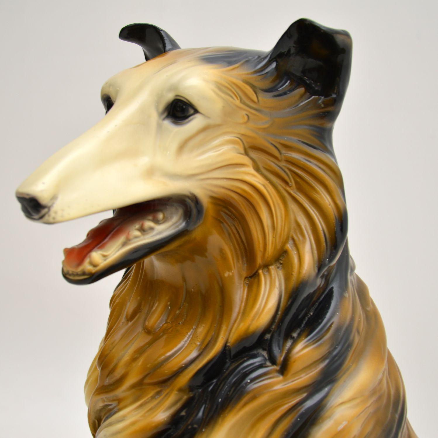 Mid-Century Modern Life Size 1960's Collie Dog Ceramic Sculpture For Sale