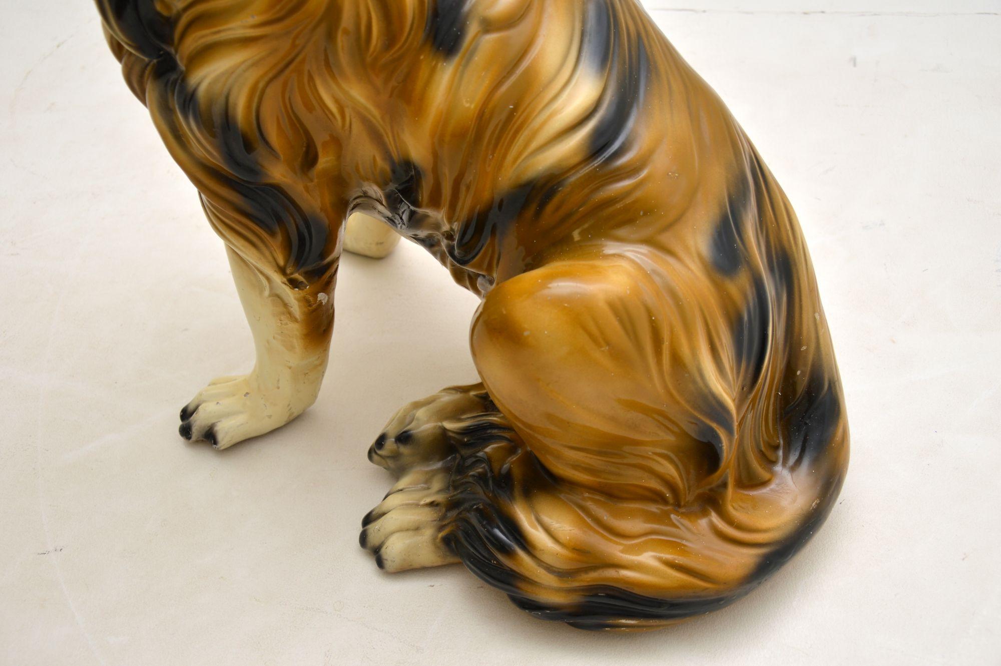 English Life Size 1960's Collie Dog Ceramic Sculpture For Sale