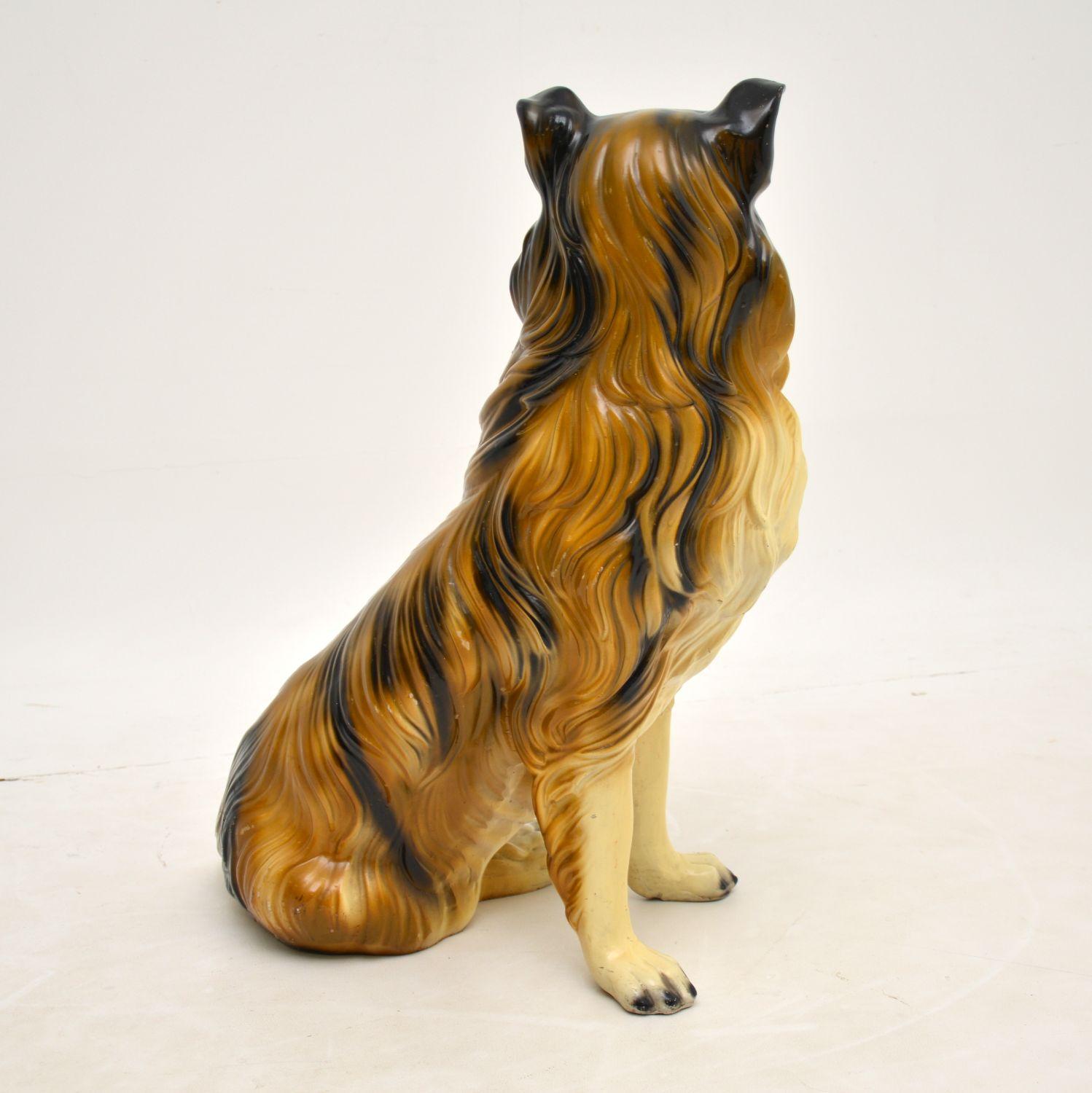 20th Century Life Size 1960's Collie Dog Ceramic Sculpture For Sale
