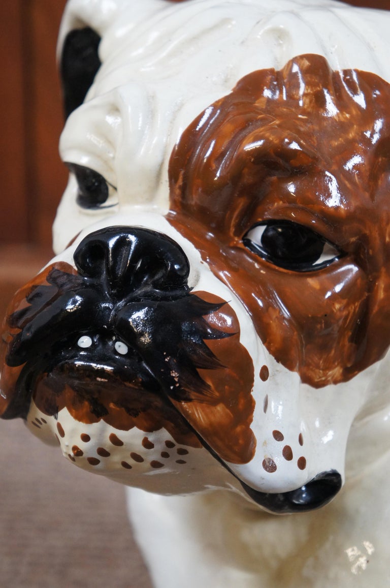 Life Size 1960s Marwal English Bulldog Chalkware Sculpture Statue