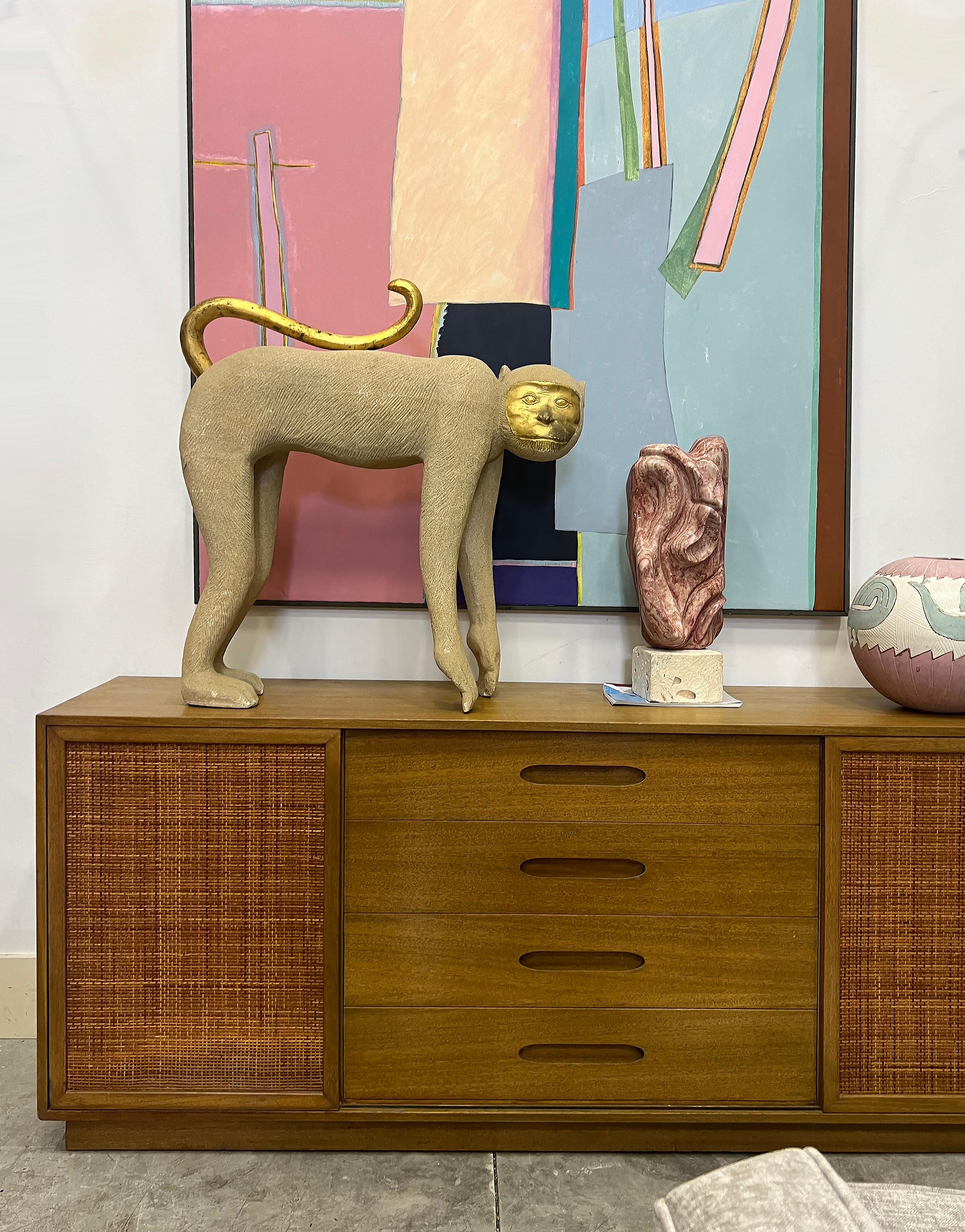 Life Size 1980s Pop-Art Monkey Sculpture With Gilt Accents


Offered for sale is a life-size monkey sculpture created in the Pop-Art style of the 1980s. The sculpture inches in height is to the top of the tail with the tail positioned upward. The